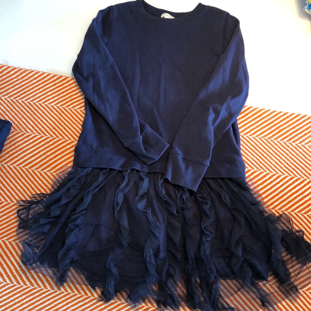 Crewcuts Navy Sweatshirt Dress with Tulle Hem